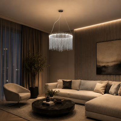 Żyrandol wiszący LED z pilotem ILLUMINA MAGNUS, 38 W, światło zimne/ciepłe/neutralne, ściemnialny, chrom błyszczący