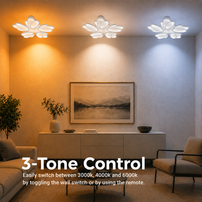 Żyrandol LED z pilotem TULIP 81W, 5 płatków, światło zimne/ciepłe/neutralne, możliwość przyciemniania, biały