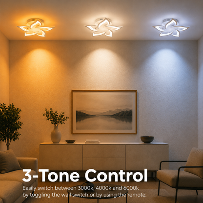Żyrandol LED z pilotem LOTUS 54W, 5 płatków, światło zimne/ciepłe/neutralne, możliwość przyciemniania, biały