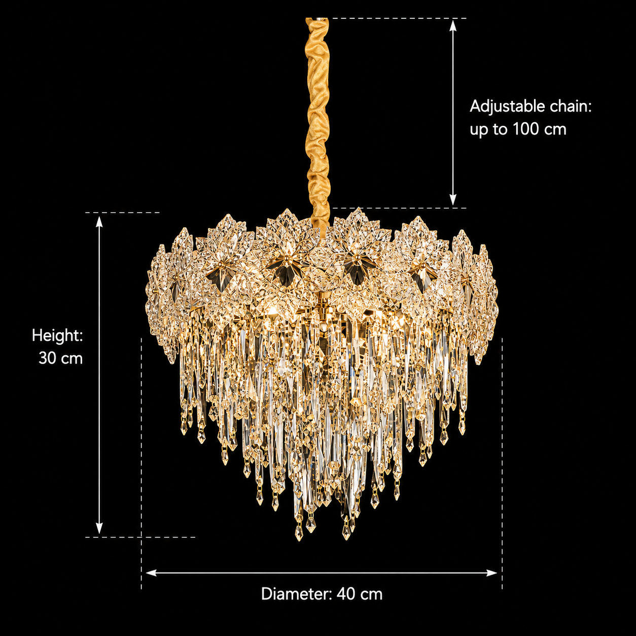 Żyrandol kryształowy FLEUR Nobile 5xE14, średnica 40cm, wysokość 30cm, błyszczące złoto, regulowana wysokość, elegancki design Kryształowy żyrandol Domyślny tytuł Alessandro Design