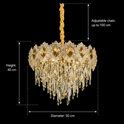 Żyrandol kryształowy FLEUR Eleganza 9xE14, średnica 50cm, wysokość 40cm, błyszczące złoto, regulowana wysokość, elegancki design Kryształowy żyrandol Domyślny tytuł Alessandro Design