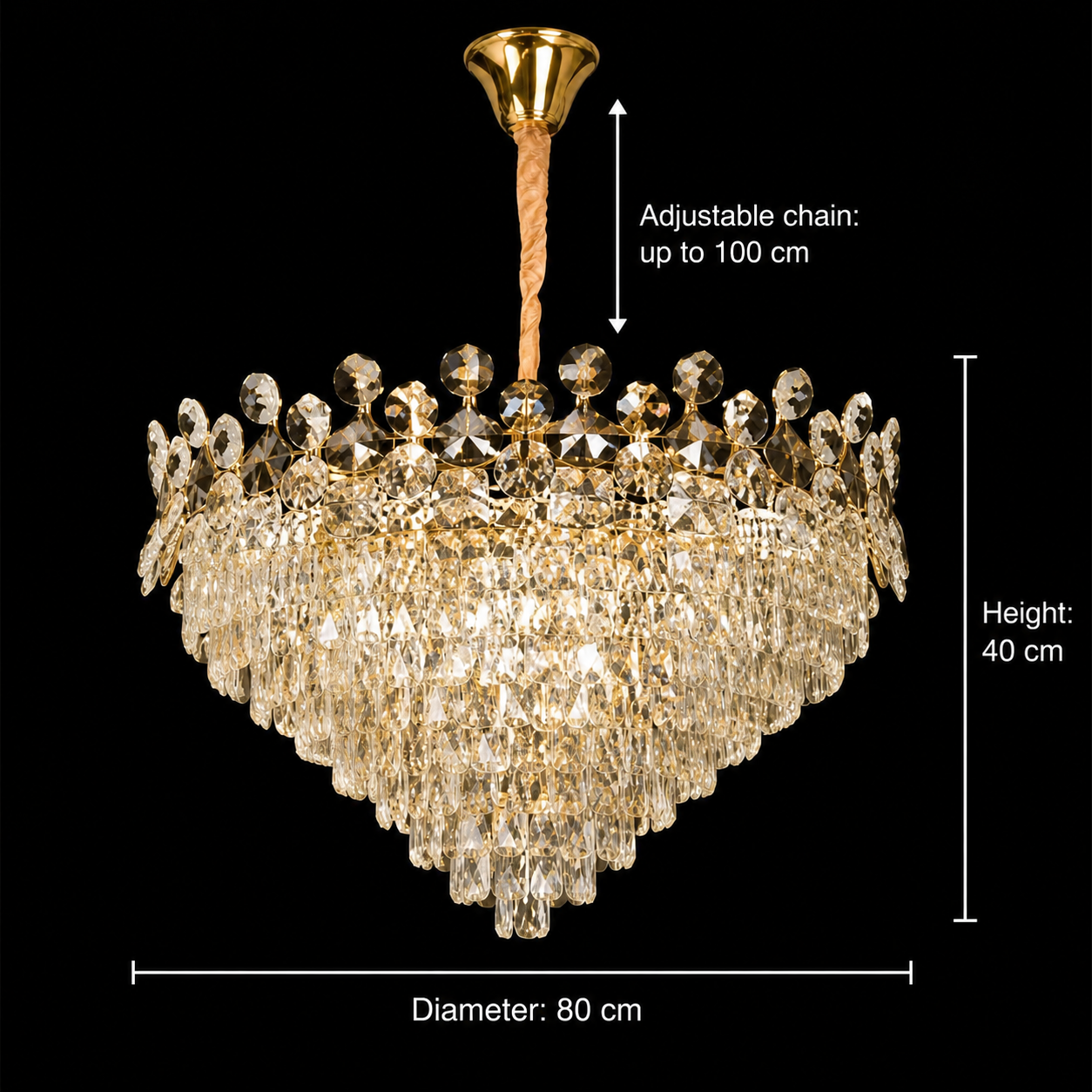 Żyrandol kryształowy ACE Regalis 22xE14, średnica 80cm, wysokość 40cm, błyszczące złoto, regulowana wysokość, elegancki wygląd Kryształowy żyrandol Domyślny tytuł Alessandro Design