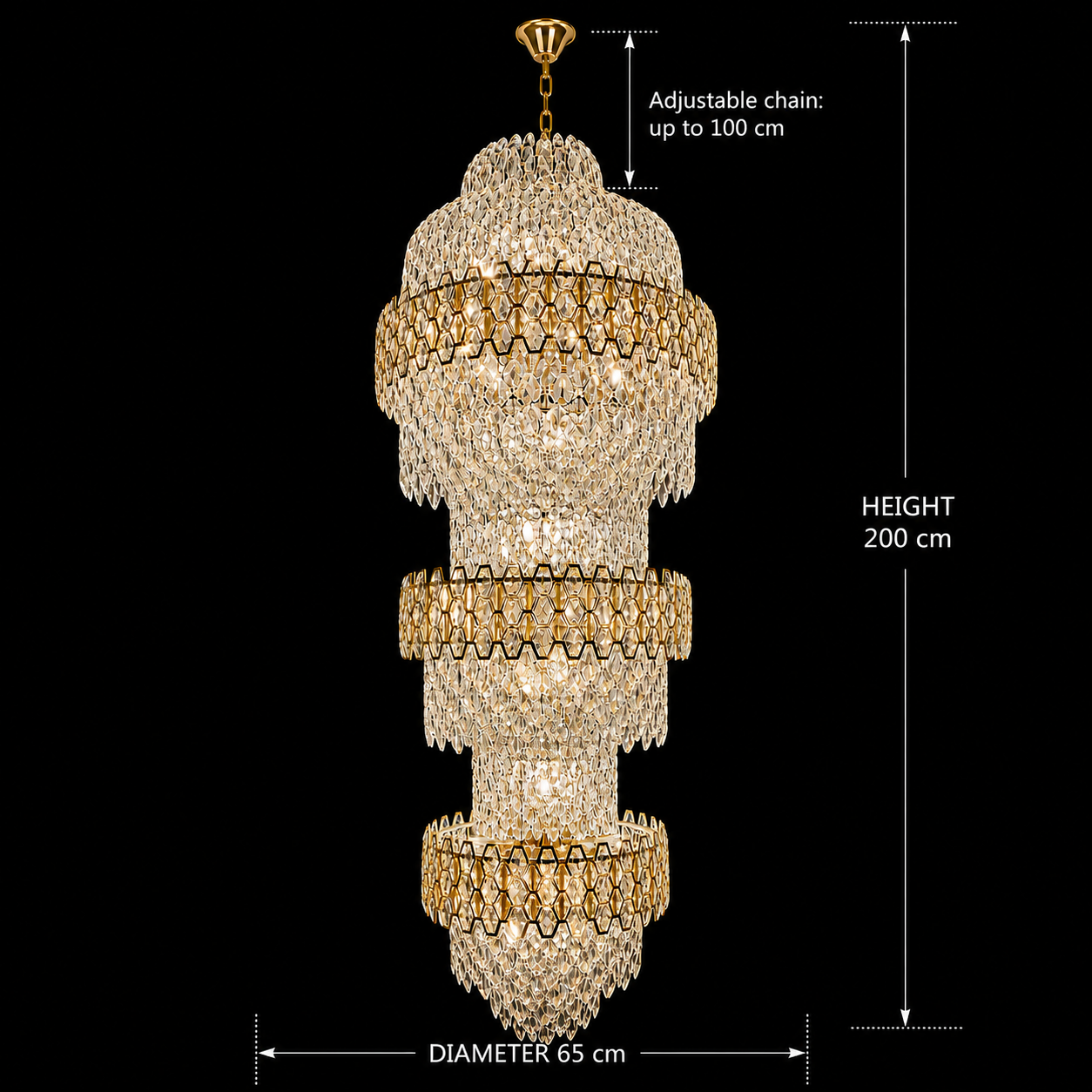 Żyrandol Kryształowy TRIO Magno 49xE14, Średnica 65cm, Wysokość 200cm, Błyszczące Złoto, Regulowana Wysokość, Elegancki Design Żyrandole Kryształowe Domyślny Tytuł Alessandro Design