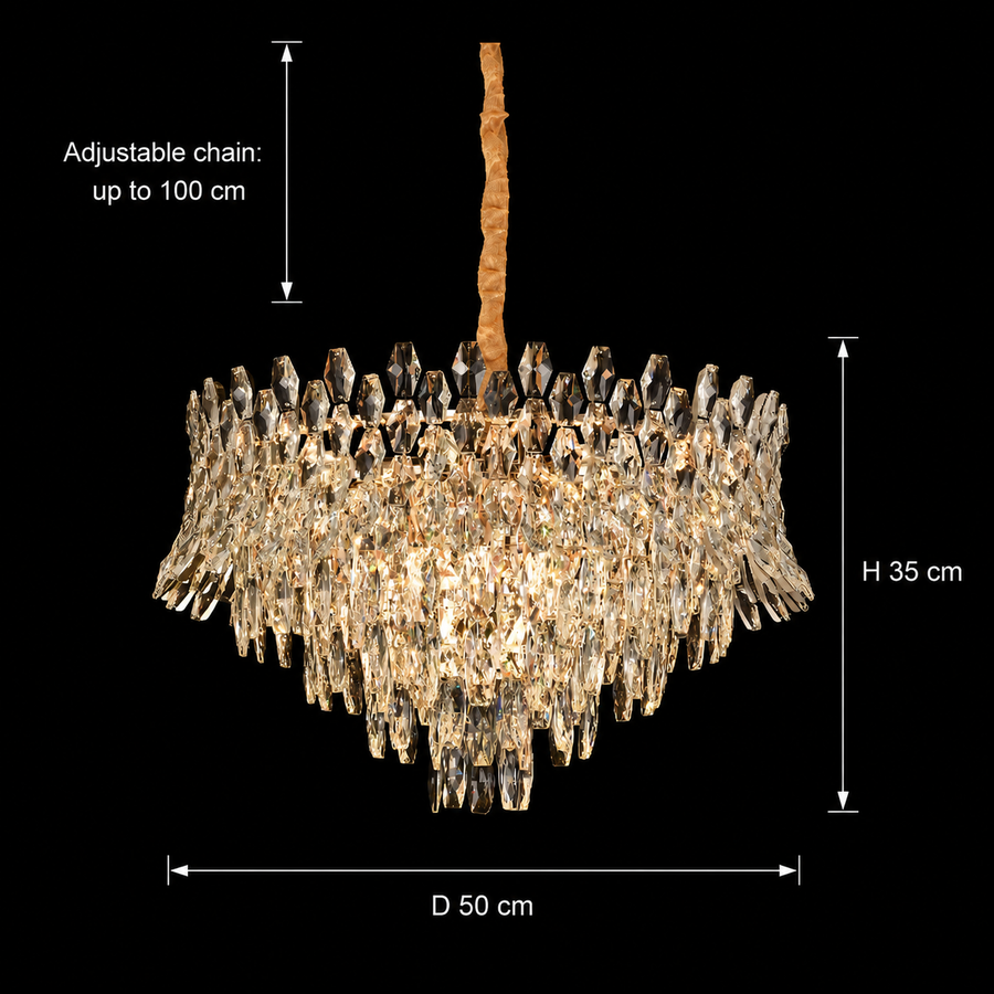 Żyrandol kryształowy MONARCH Elegance 3xE14, średnica 50cm, wysokość 35cm, błyszczące złoto, regulowana wysokość, elegancki design Kryształowy żyrandol Domyślny tytuł Alessandro Design