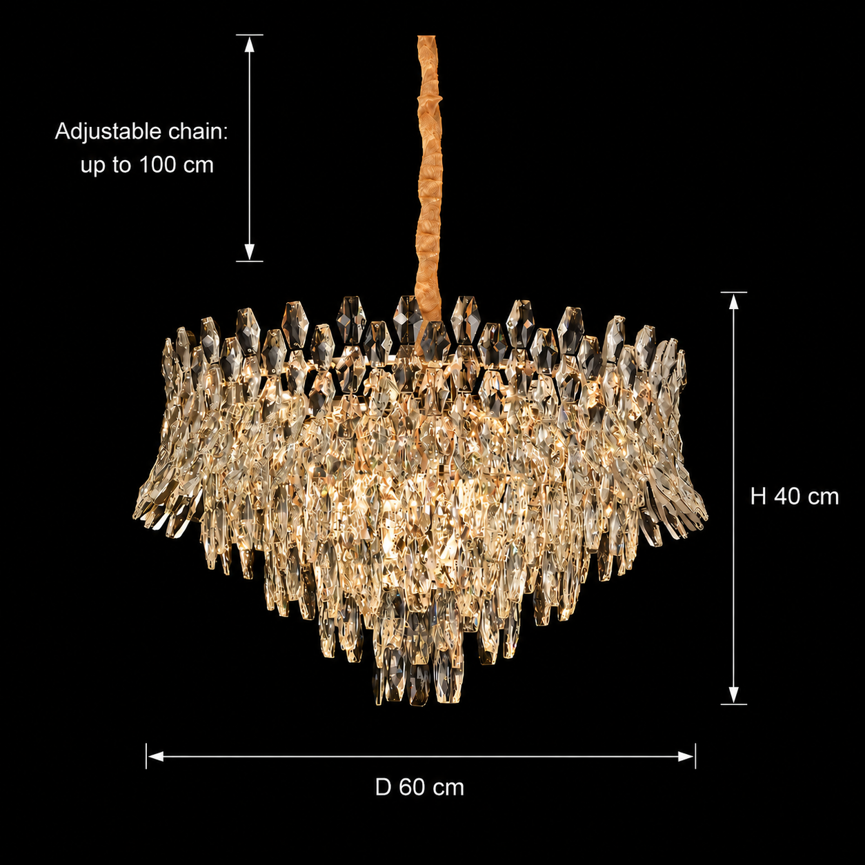Żyrandol Kryształowy MONARCH Magno 12xE14, Średnica 60 cm, Wysokość 40 cm, Błyszczące Złoto, Regulowana Wysokość, Elegancki Design Żyrandol Kryształowy Domyślny Tytuł Alessandro Design