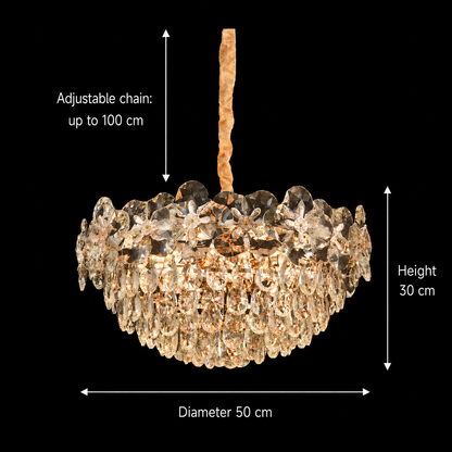 Żyrandol kryształowy JARDIN Eleganza 9xE14, średnica 50cm, wysokość 30cm, błyszczące złoto, regulowana wysokość, elegancki design Żyrandole kryształowe Domyślny tytuł Alessandro Design