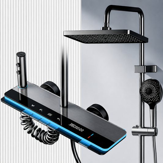 Coloana de dus MARX, Metal, Para Patrata, Efect Ploaie, 3 Functii, Montare Pe Perete, Negru, Accesorii Incluse