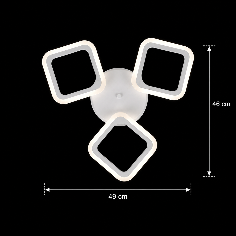 Żyrandol LED ERIKA 20W, 3 Kwadraty, Światło Neutralne 4000K, Biały, Metal i Akryl