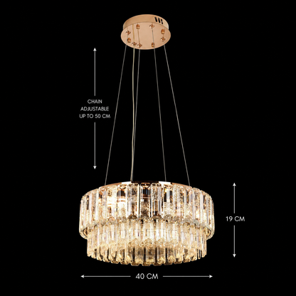Candelabru Cristal ELYSIAN Nobile 5xE14, D40 cm, Auriu, Inaltime Reglabila, Metal si Cristal