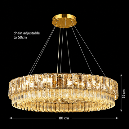 Candelabru Cristal ELYSIAN Regalis 14xE14, D80 cm, Auriu, Inaltime Reglabila, Metal si Cristal