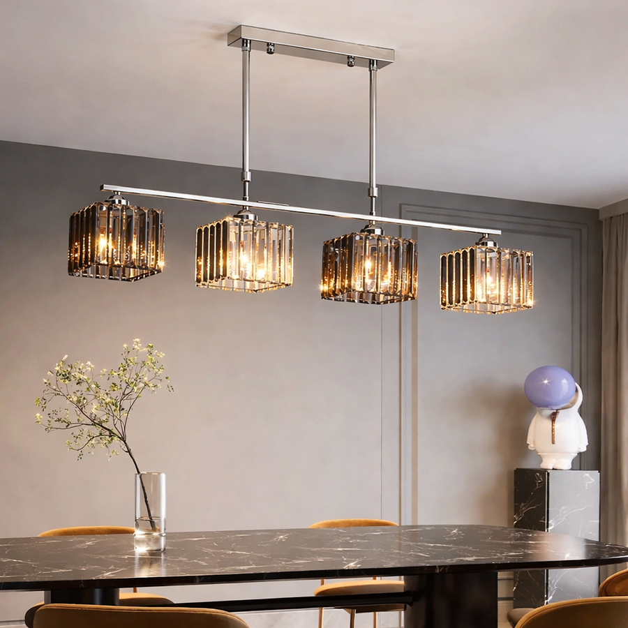 Klasyczny nowoczesny żyrandol gruziński, LC116/4, 6x E27, chromowane i szare szkło, metal i kryształ, abażur