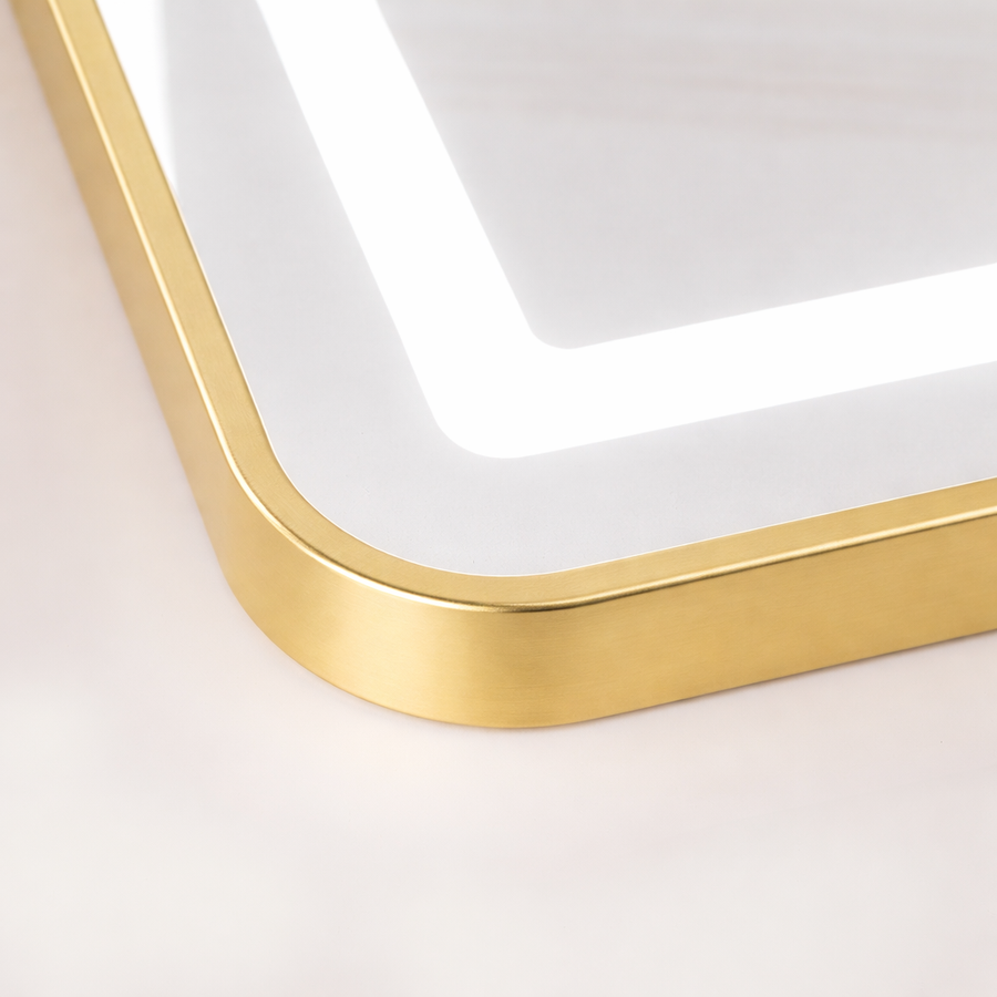 Prostokątne lustro LED, złota rama, 50x160 cm, możliwość przyciemniania, światło zimne/ciepłe/neutralne, moda garderoba