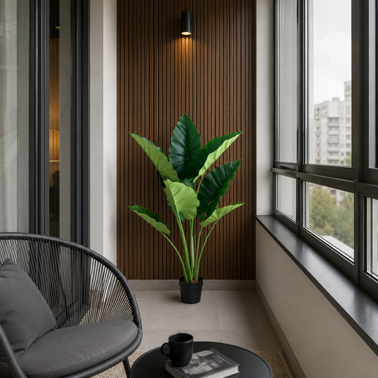 Sztuczna roślina alocasia, 10 liści, plastik, 120 cm, zielona