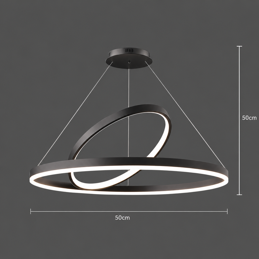 Żyrandol Podwieszany LED PAGANO 47W, 3000K/4000K/6000K, 2 Okręgi, Czarny, Regulowana Wysokość