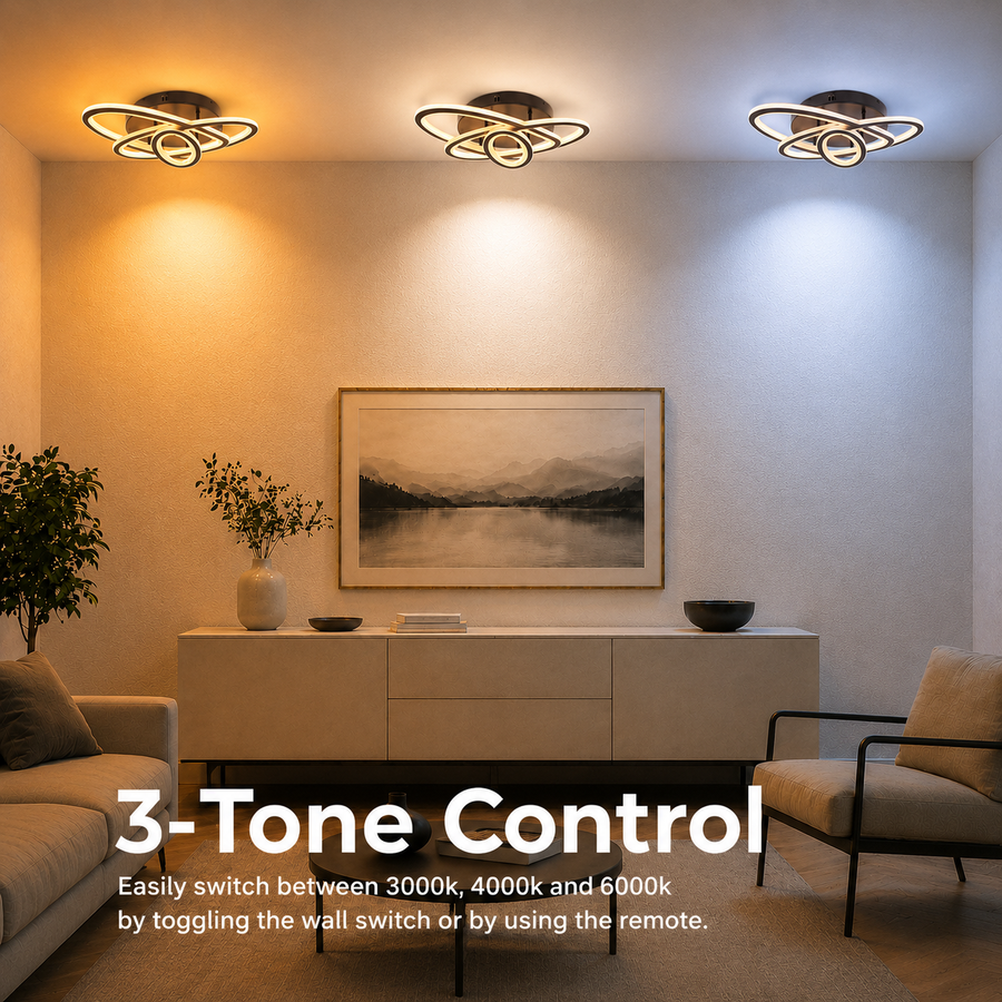 Żyrandol LED z pilotem TIANA 78W, 3 elipsy, światło zimne/ciepłe/neutralne, możliwość ściemniania, czarny