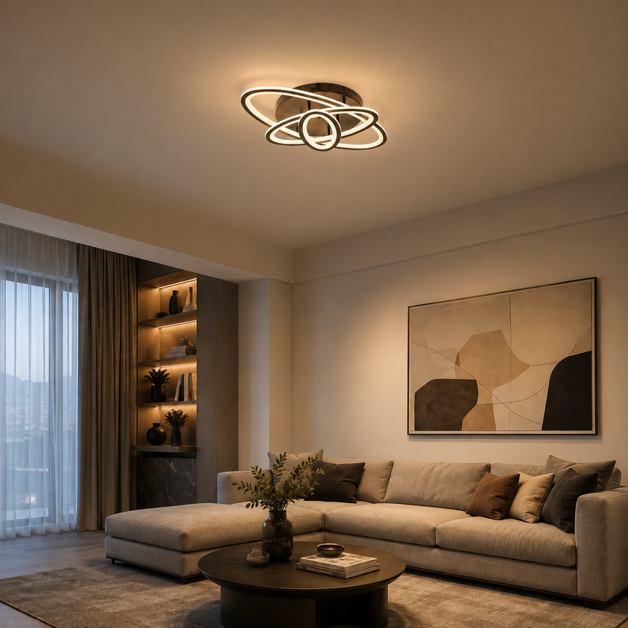 Żyrandol LED z pilotem TIANA 78W, 3 elipsy, światło zimne/ciepłe/neutralne, możliwość ściemniania, czarny