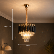 Żyrandol Kryształowy VERSAILLES Petito 3xE14, średnica 30cm, Błyszczące Złoto i Czerń, Regulowana Wysokość