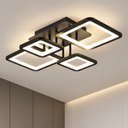 Żyrandol LED z pilotem ELLA 67W, 4 kwadraty, światło zimne/ciepłe/neutralne, możliwość przyciemniania, czarny, metal i akryl