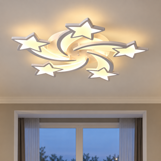 Żyrandol LED z pilotem IPOMOEA 85W, 5 gwiazdek, światło zimne/ciepłe/neutralne, możliwość przyciemniania, biały, metal i akryl