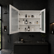 Lustro LED z szafką PLANO 80x70 cm, biały, czujnik dotyku i schowek