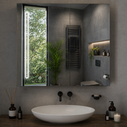 Lustro LED z szafką PLANO 80x70 cm, biały, czujnik dotyku i schowek