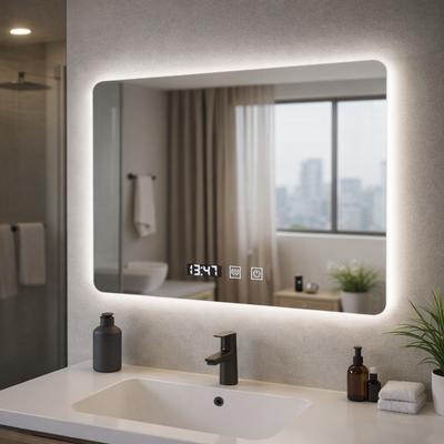 ARTAR Touch prostokątne lustro LED, 80X60cm, system odmgławiania, możliwość przyciemniania, zegar i temperatura, ciepłe, neutralne, zimne światło 3000K/4000K/6000K