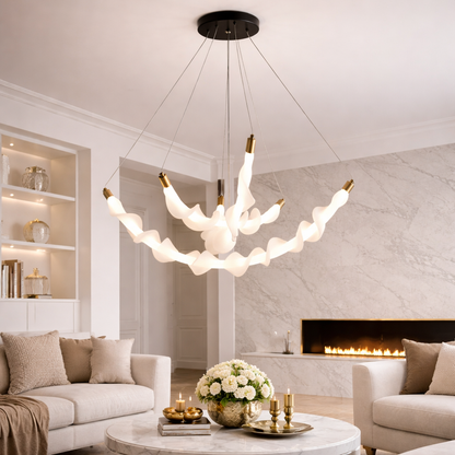 Podwieszany żyrandol akrylowy LED LT760/3GD, 28W, światło ciepłe/neutralne/zimne 3000/4000/6000K, biały, regulowana wysokość, metal i akryl