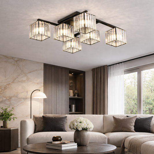 Klasyczny nowoczesny żyrandol gruziński, LC111/6BK, 6x E27, czarny, metal i szkło