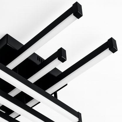 Żyrandol LED z pilotem LINEX, 63W, 6 elementów, liniowy, światło zimne/ciepłe/neutralne, możliwość przyciemniania, czarny