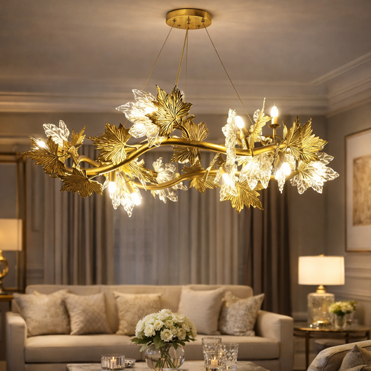 Nowoczesny żyrandol LEAFORA Eleganza, 6xE14, średnica 50cm, złoty, regulowana wysokość, metalowe i kryształowe Nowoczesne żyrandole Domyślny tytuł Alessandro Design
