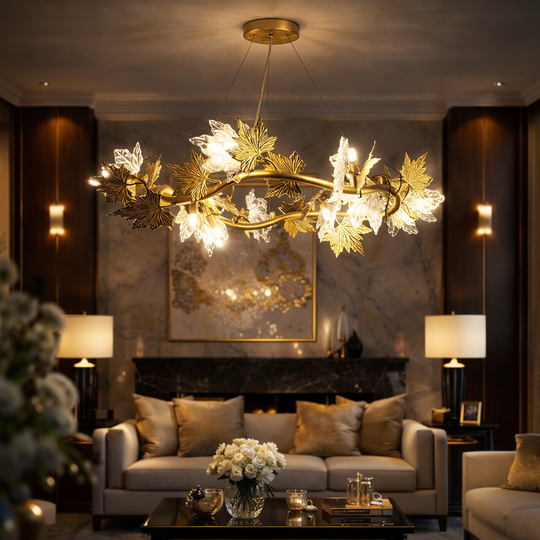 Nowoczesny żyrandol LEAFORA Eleganza, 6xE14, średnica 50cm, złoty, regulowana wysokość, metalowe i kryształowe Nowoczesne żyrandole Domyślny tytuł Alessandro Design