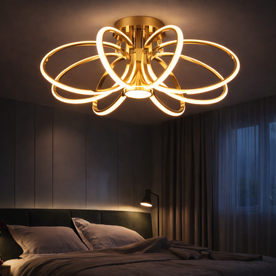 Żyrandol LED z pilotem ORBIS Magno, 25W, światło ciepłe/zimne/neutralne 3000K/4000K/6000K, możliwość przyciemniania, złoto, metal i silikon