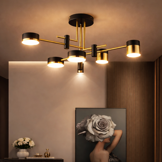Nowoczesny żyrandol LED Ionitus 72W czarno-złoty, ramiona, światło ciepłe/neutralne/zimne 3000K/4000K/6000K, żyrandole LED metalowe i akrylowe z pilotem Domyślny tytuł Alessandro Design