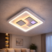 Żyrandol LED KEREN 24W, średnica 26cm, kwadrat, światło zimne/ciepłe/neutralne 3000K/4000K/6000K, biały, metal i akryl