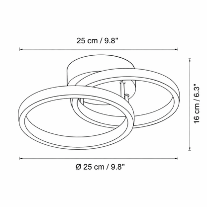 Żyrandol LED VERTEX CIRCULA 21W, 2 koła, metalowe ramki, światło zimne/ciepłe/neutralne 3000K/4000K/6000K, czarny, metal