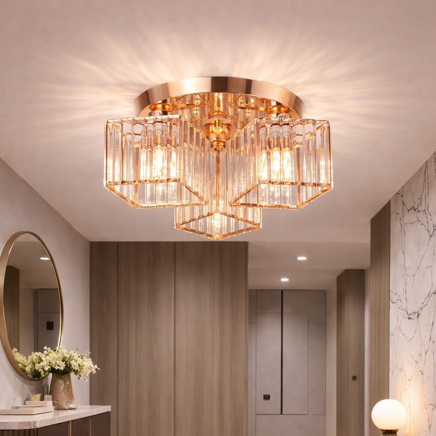 Żyrandol Sasha Modern Classic, LC117/3GD, 3x E27, Metal i Kryształ, Złoty, Klosz