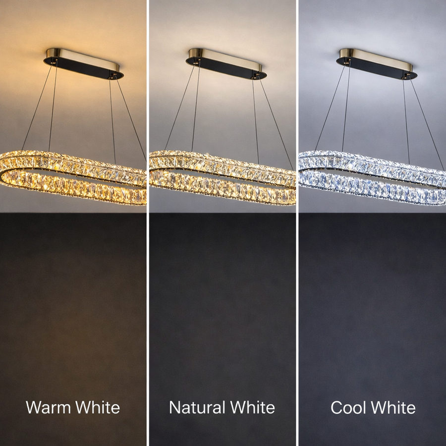 Żyrandol LED LLC130/1CH, kryształ i metal, 31W, 1 okrąg, możliwość przyciemniania, regulowana wysokość, światło zimne/ciepłe/neutralne, luksusowe oświetlenie