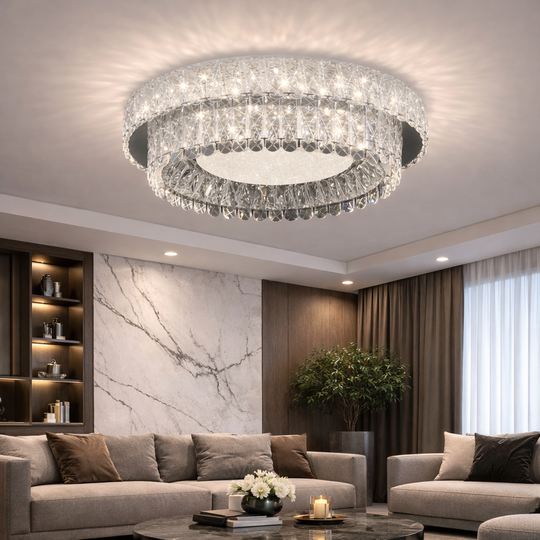 Żyrandol LED z pilotem, LLC153/500CH, kryształ i metal, 59W, 1 okrąg, możliwość przyciemniania, regulowana wysokość, światło zimne/ciepłe/neutralne, luksusowe oświetlenie Żyrandole LED z pilotem Domyślny tytuł Alessandro Design
