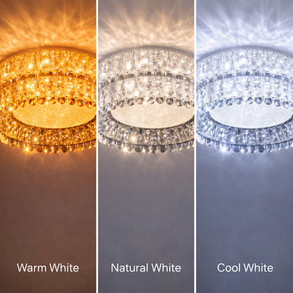 Żyrandol LED LLC130/1CH, kryształ i metal, 31W, 1 okrąg, możliwość przyciemniania, regulowana wysokość, światło zimne/ciepłe/neutralne, luksusowe oświetlenie