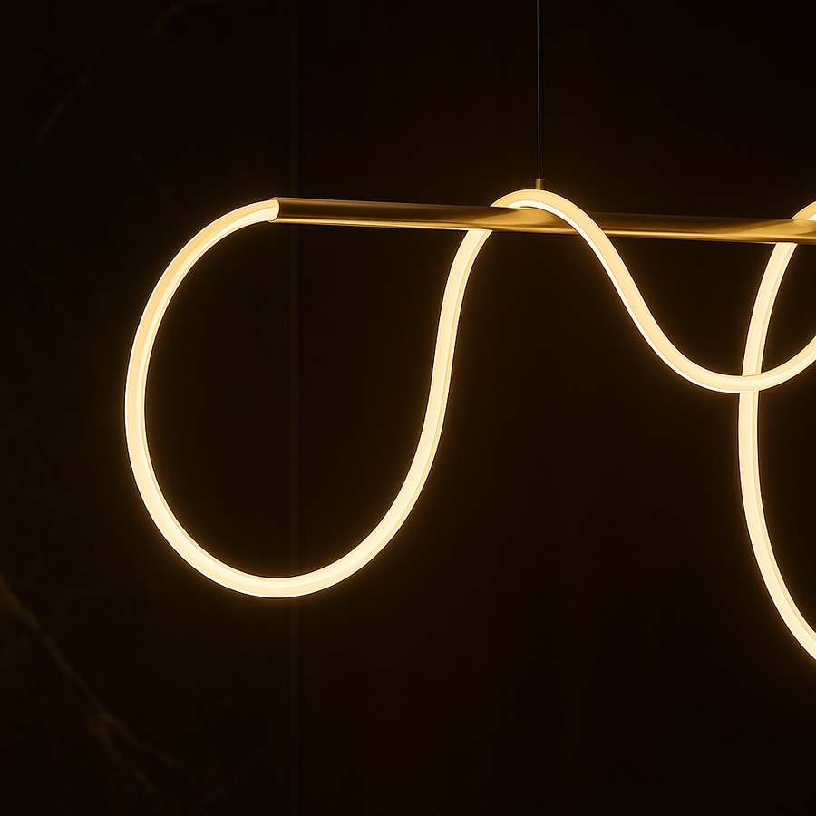 Żyrandol LED DIVINO Golden 96W z elastyczną rurką silikonową, 150cm - regulowane światło 3000K/4000K/6000K