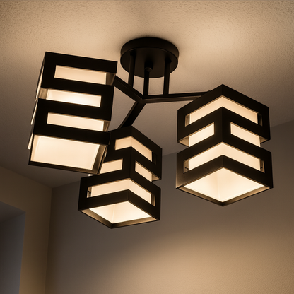 Żyrandol VANJA z kwadratowym kloszem, 3 gniazda E27, kolor biały/czarny 