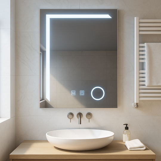Prostokątne lustro LED, 60x80cm, Linea Touch, system odmgławiania, ściemniane lustra Korman E Domyślny tytuł Alessandro Design