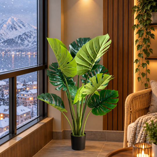 Sztuczna roślina typu Monstera Deliciosa, o bogatych liściach, 120 cm, zielona