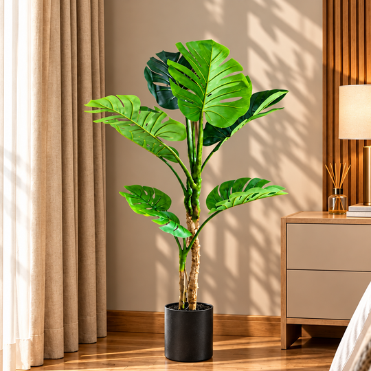 Sztuczna roślina typu Monstera Deliciosa, 8 liści, 140 cm, zielona
