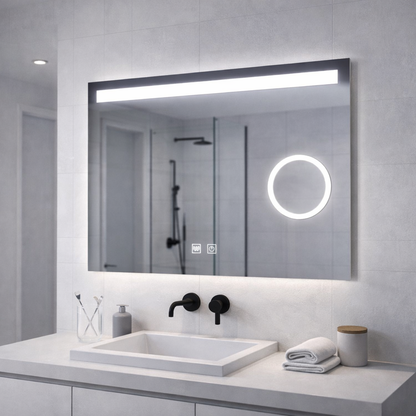 Prostokątne lustro LED, 80x60 cm, Piano Touch, system przeciwmgielny, ściemnialne