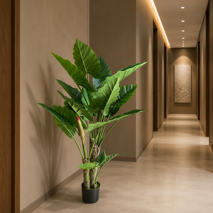 Decorațiune Alocasia, 3 tulpini, Plastic, 160 cm, Verde