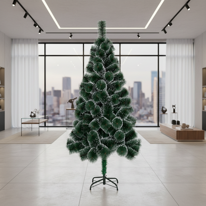 Decorațiune Brad Artificial MANIITSOQ, 210 cm, 280 vârfuri, Suport Metalic, Plastic, Ace Verzi cu Vârfuri Albe