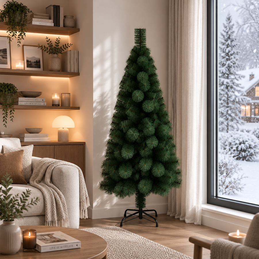 Decorațiune Brad Artificial MANIITSOQ, 210 cm, 280 vârfuri, Suport Metalic, Plastic, Verde