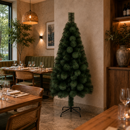 Decorațiune Brad Artificial MANIITSOQ, 210 cm, 280 vârfuri, Suport Metalic, Plastic, Verde