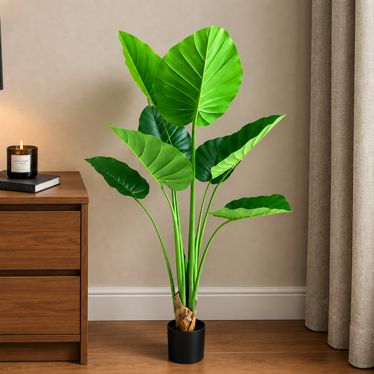 Sztuczna roślina typu Strelitzia, 130 cm, 9 liści, zielona